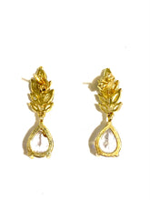 Sterling Silver Gold Plate CZ Wheat Reed Drop Earrings