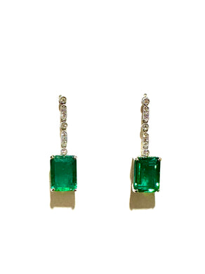 9ct Gold Emerald and Diamond Drop Earrings