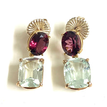 9ct Gold Garnet and Aquamarine Earrings