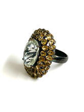 Sterling Silver Black Rhodium Plate Citrine and Rock Crystal Ring