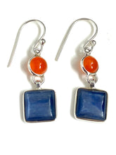 Sterling Silver Carnelian and Kyanite Square Earrings