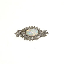 18ct White Gold Solid Opal and Old Cut Diamond Brooch