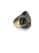 Sterling Silver Round Black Onyx and Marcasite Ring
