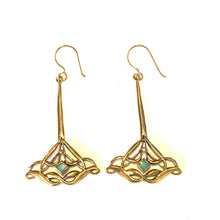 Brass and Light Blue Enamel Drop Earrings