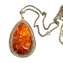 Large Sterling Silver Baltic Amber Honey Coloured Pendant and Chain Set