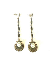 Sterling Silver Pearl and Marcasite Drop Earrings