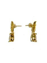 Sterling Silver Gold Plate CZ Wheat Reed Drop Earrings