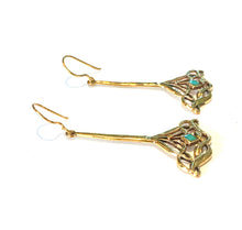 Brass and Light Blue Enamel Drop Earrings