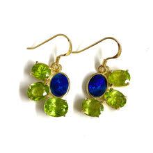 Sterling Silver Gold Plate Peridot and Australian Opal Earrings