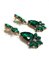 Green and White Crystal Drop Earrings