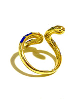 Gold Adjustable Blue Enamel Snake Ring
