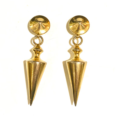 Modernist Gold Plated Conical Clip On Costume Drop Earrings