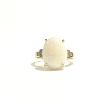 9ct Yellow Gold Solid White Opal and Diamond Ring