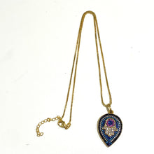 Sterling Silver Gold Plate and Crystal Hamsa Hand Necklace