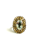 Sterling Silver Black Rhodium Plate Citrine and Rock Crystal Ring