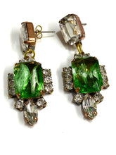 Green and White Crystal Drop Earrings