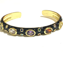 Black Enamel, Crystal and Brass Cuff