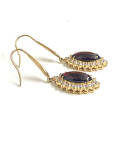 Sterling Silver Gold Plate Garnet and CZ Drop Earrings