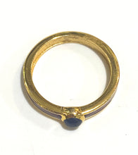 Sterling Silver Brass, Sapphire and Red Enamel Ring