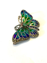 Sterling Silver Green and Blue Enamel Butterfly Brooch