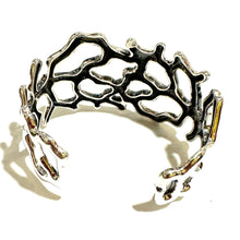 Sterling Silver Solid Cuff Bangle with Open Cut Coral Design