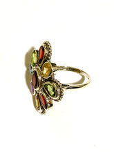 Multi-Gemstone Flower Sterling Silver Gold Plated Ring