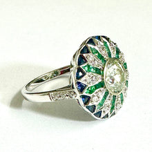 9ct White Gold Diamond, Emerald and Sapphire Ring