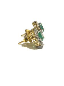 18ct Gold Emerald and Diamond Stud Earrings