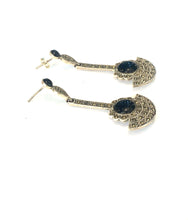 Sterling Silver Onyx and Marcasite Drop Earrings