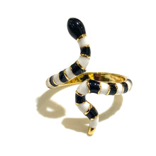 Black and White Enamel and Brass Snake Ring