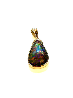 9ct Gold Large Teardrop Black Opal Pendant