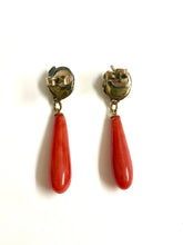 Yellow Gold Snake Stud Coral Drop Earrings