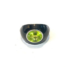 Sterling Silver Black Enamel and Peridot Ring