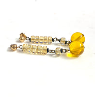 9ct Gold Amber and Citrine Drop Earrings