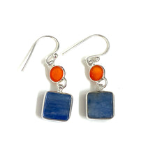 Sterling Silver Carnelian and Kyanite Square Earrings