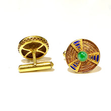 14ct Yellow Gold Filigree Jade and Enamel Cufflinks