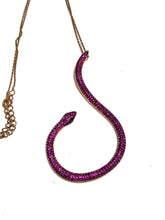 Sterling Silver and Pink Crystal Snake Necklace