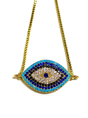 Gold Cubic Zirconia Blue Evil Eye Bracelet