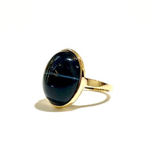 9ct Yellow Gold Banded Black Onyx Cabochon Ring