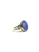 9ct White Gold Solid Opal and Diamond Ring