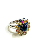 Sterling Silver Star Sapphire and Multi-Coloured Sapphire Ring
