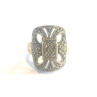 Sterling Silver and Marcasite Square Ring