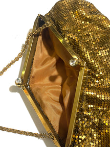 Gold Mesh Whiting & Davis Evening Bag with Crystal Clip and Chain