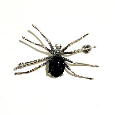 Sterling Silver Black Onyx Spider Brooch