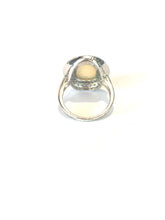 9ct White Gold Opal, Diamond and Emerald Ring