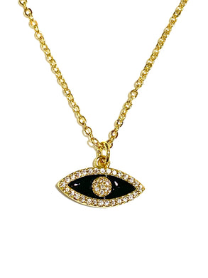 Gold Evil Eye Black Enamel Pendant Necklace