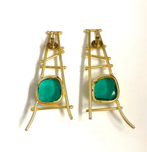 Gold and Green Costume Earrings