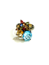 Sterling Silver Black Rhodium Plate Topaz Citrine Garnet Peridot Flower Cluster Ring