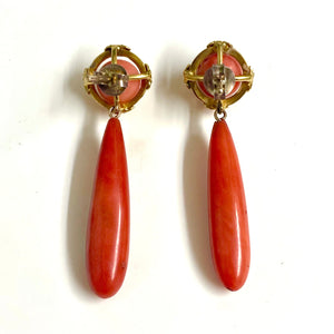 9ct Yellow Gold Coral Drop Earrings