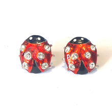 Sterling Silver and Enamel Lady Bird Stud Earrings